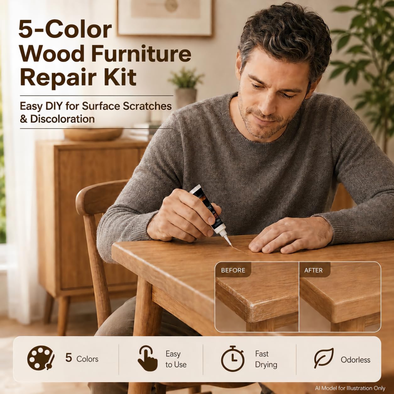 10 Color Wood Repair Kit Blendable Anti-Crack Furniture Restore Set | Full Tool & Color Chart, Strong Adhesion, Repairs Floor Cabinet Wood Surfaces, Practical Housewarming DIY Gift Kit