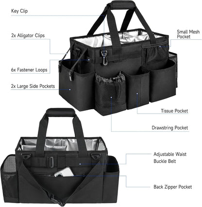Cleaning Caddy Bag, Extra Large Cleaning Supply Bag for Housekeepers,Black | Sturdy Cleaning Caddy Organizer for Cleaning Supplies with Handle and Adjustable Shouder Strap, Easy to Clean Design