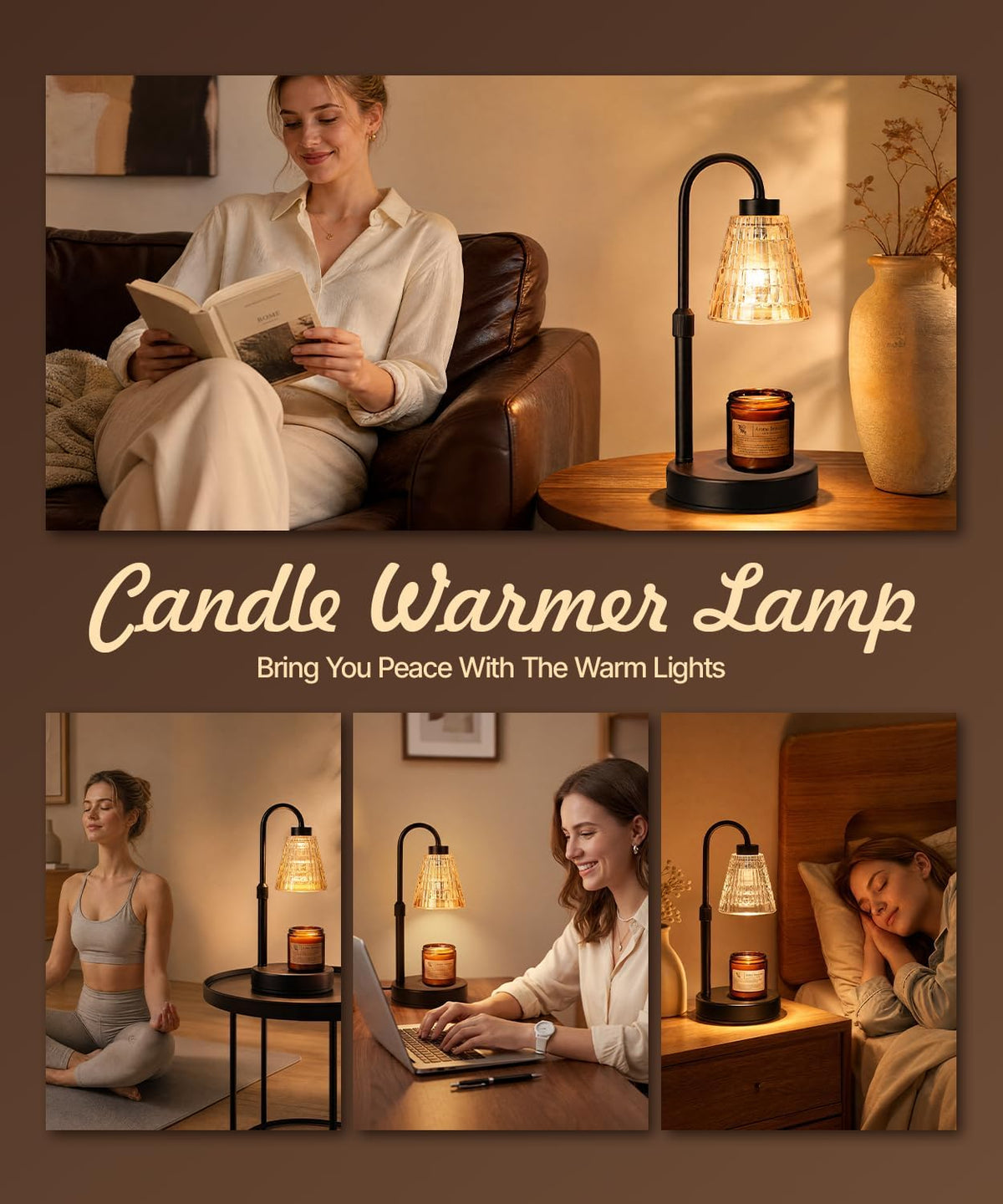 Candle Warmer Lamp with Timer Dimmer,2 Bulbs, Round