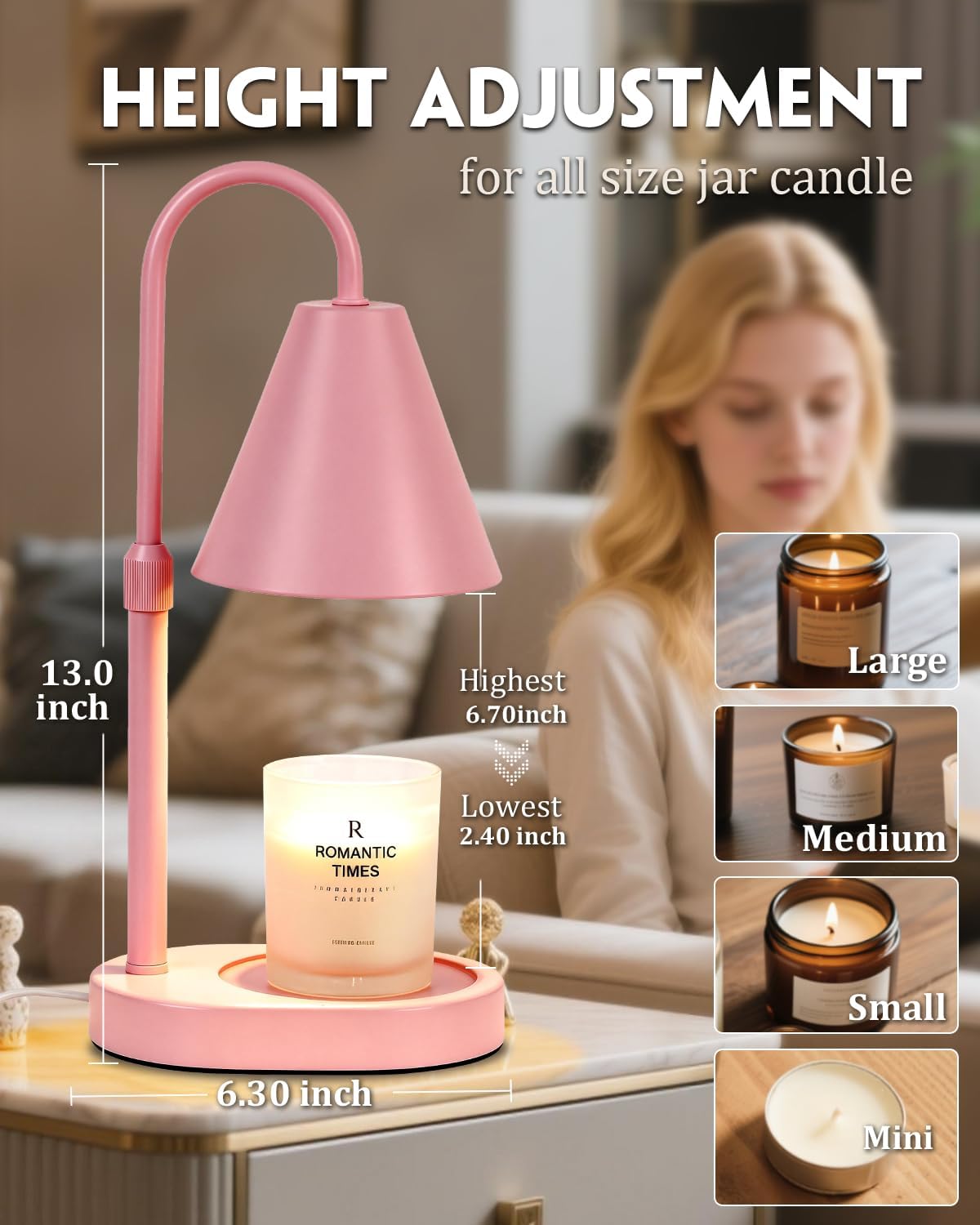 Modern Candle Warmer Lamp with Timer, Dimmable Candle Lamp Warmer, Mothers Day Birthday Gifts for Women Men, Black Candle Warmer, Adjustable Candle Light Warmer, Cozy Living Room Bedroom Home Decor