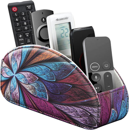 Pu Leather TV Remote Control Holder with 5 Compartments,Remote Caddy/Tray | Bedside Table Desk Storage Box/Organizer for Pen,DVD,Blu-Ray,Media Player,Heater Controller,Cosmetics,Glasses,Office Supplies