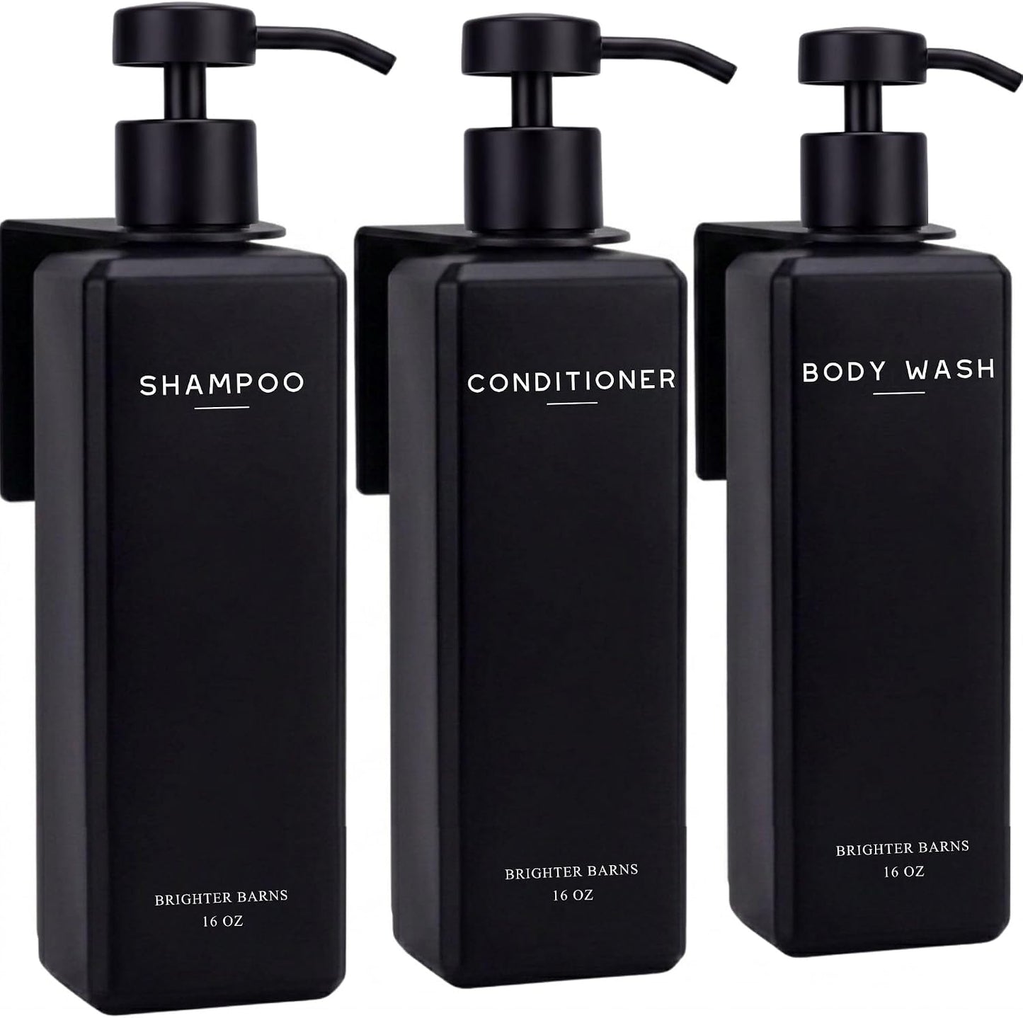 Luxury Shampoo and Conditioner Dispenser Set Wall Mounted by Brighter Barns - Refillable Shower Dispenser with Stainless Steel Pumps - Shampoo Bottles 3 Chamber No Drill for Airbnb, Spa, Hotel (White)