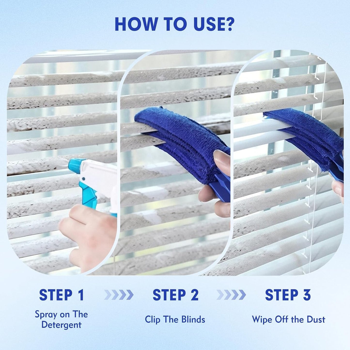 2-Pack Window Blind Cleaner Brush with 6 Washable Microfiber Sleeves | 3-Arm Blind Duster Cleans Top, Bottom, And Sides At Once. Includes 6 Reusable Microfiber Sleeves For Fast, Easy Dust Removal