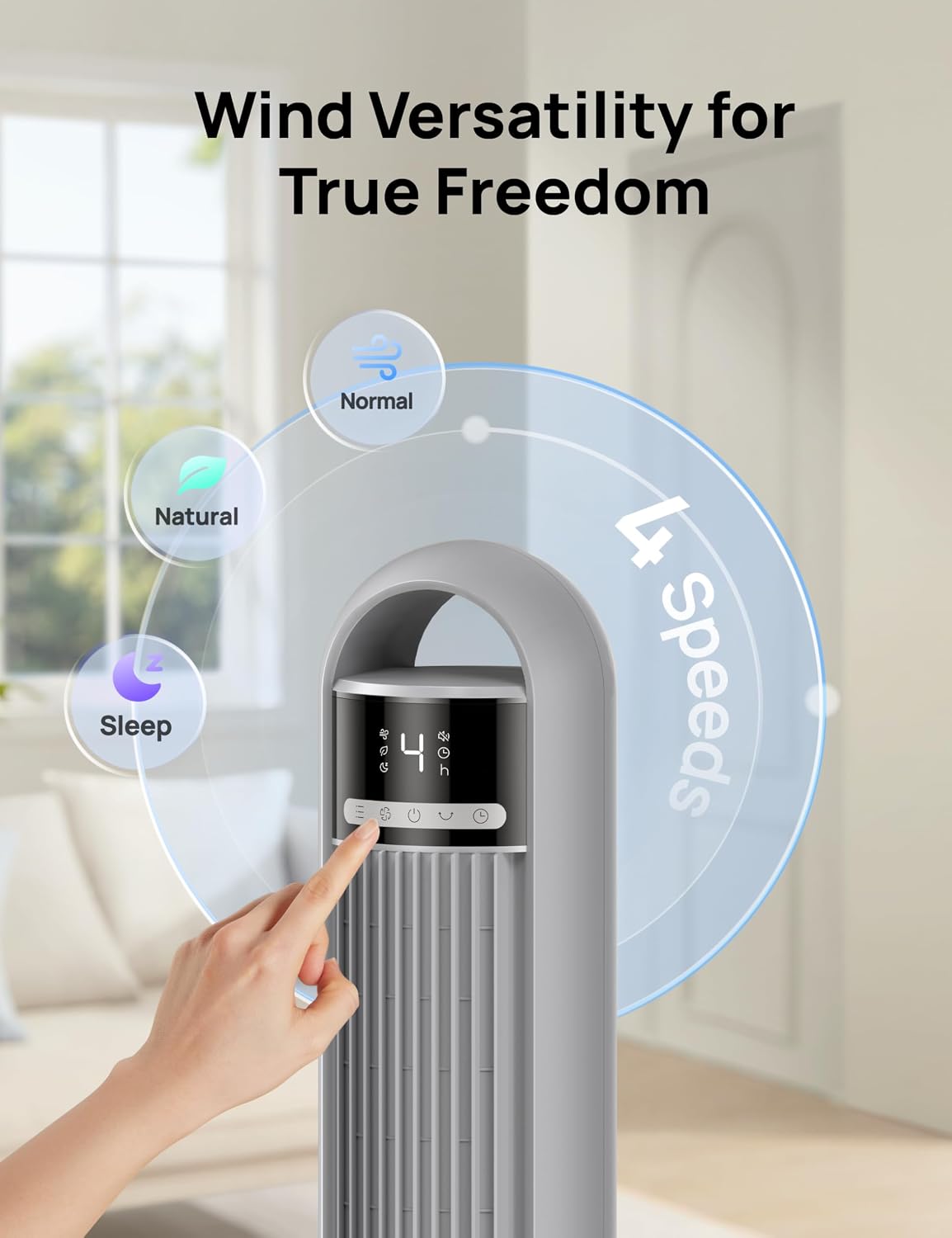 DREO Tower Fan for Bedroom, 26ft/s Velocity, 90° Oscillating, 8H Timer