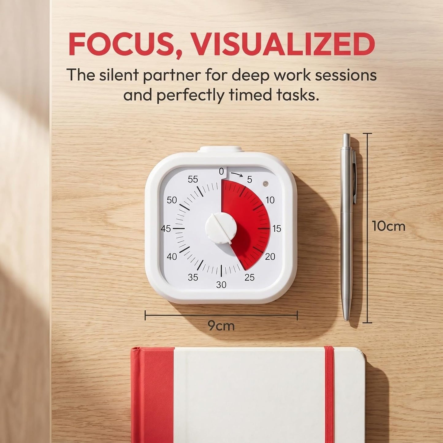 NUOBESTY Kitchen Timer Visual Countdown Timer with Clip Silent Analog for Cooking Baking Homework Classroom Management Easy-to-Read Color Display for Home Office Study