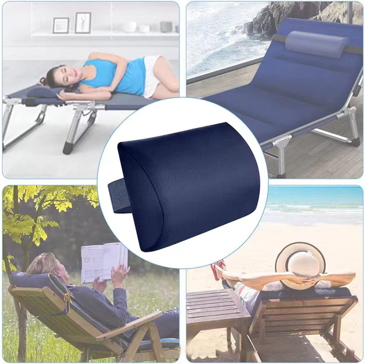 Zero Gravity Chair Set of 2 Replacement Pillow Headrest with Elastic Band, Universal Soft Removable Padded Cushion Head Pillow for Zero Gravity Lounge Chair, Folding Patio Lawn Recliner Chairs, Blue