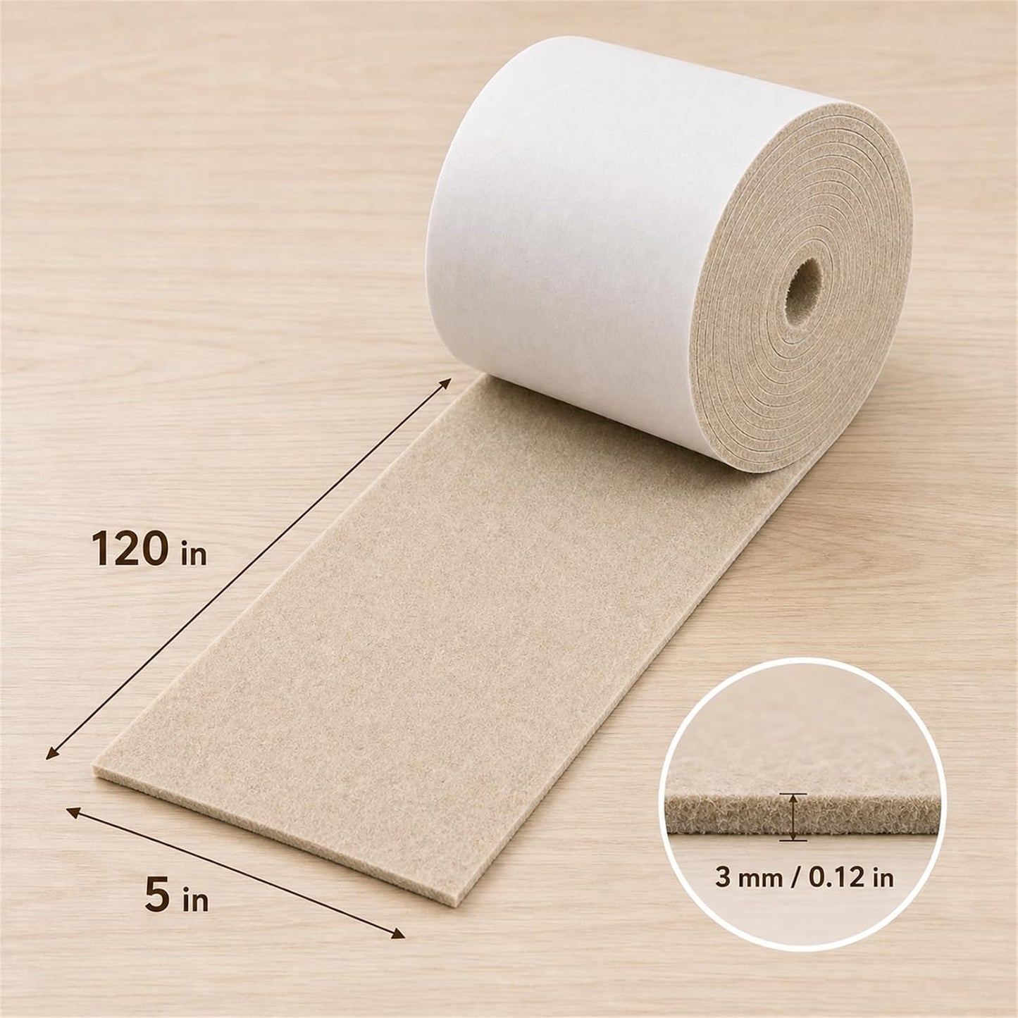 Felt Furniture Pads, Self Adhesive Felt Sheets Roll, Cuttable Felt Pads for Furniture Legs, Heavy Duty Furniture Pads for Hardwood Floors, Chair Wall Protector, Black, 40 x 5 x 0.12 Inch