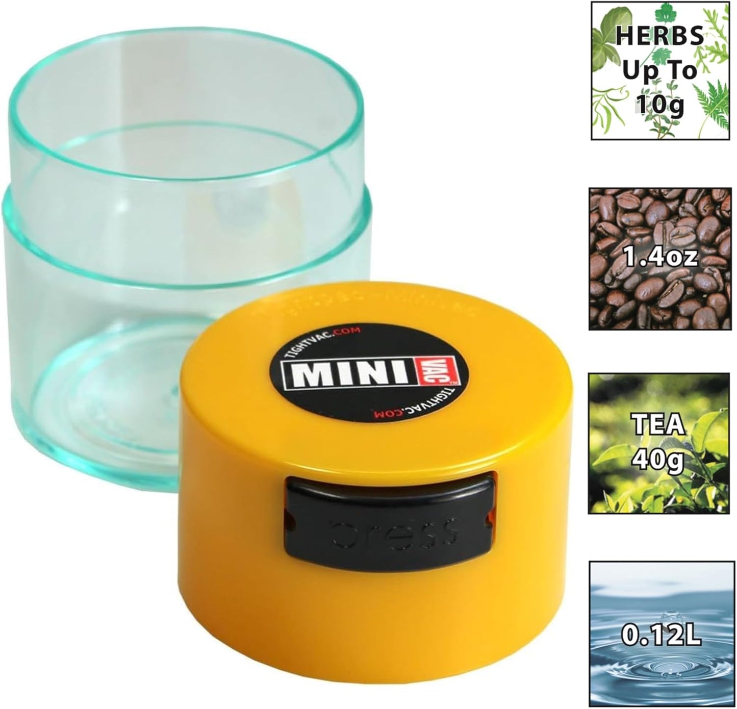 Minivac - 10g to 30 grams Airtight Multi-Use Vacuum Seal Portable Storage Container for Dry Goods, Food, and Herbs - Green Clear