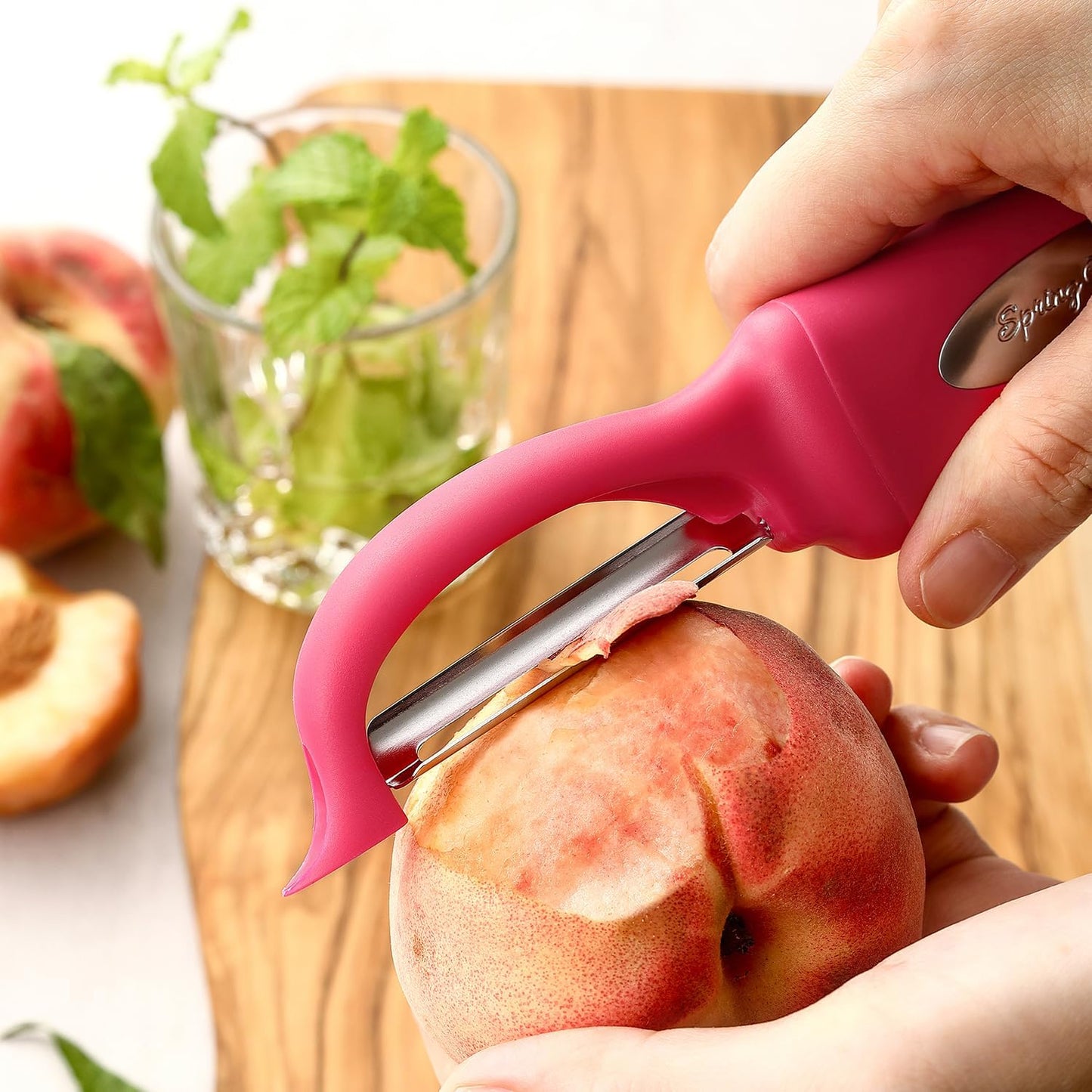 Spring Chef Swivel Potato Peeler for Kitchen w/ Soft Grip Handle, Mango | Premium Vegetable Peeler w/ Sharp Stainless Steel Blades, Multifunctional Food Peeler for Apple, Carrot, Cucumber, Fruit