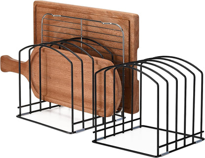 Cutting Board Organizer, Matte Black | Heavy Duty Rack, 2 Extra Wide (1.38") & 3 Narrow (0.78") Slots