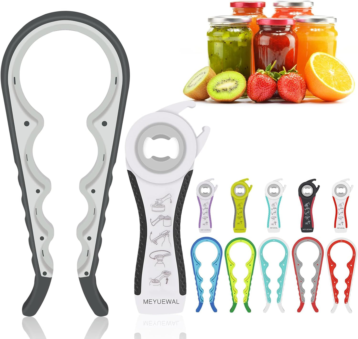Jar Opener Bottle Opener for Weak Hands, 5 in 1 Multi Function Can Opener Bottle Opener Kit with Silicone Handle Easy to Use for Children, Elderly and Arthritis Sufferers (New red)