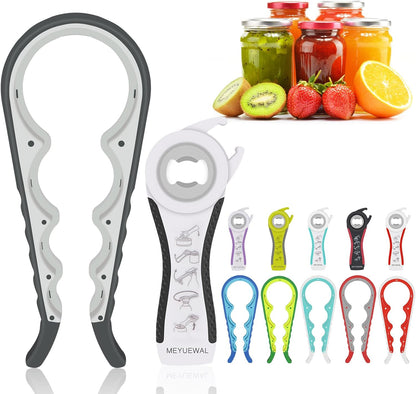 Jar Opener Bottle Opener for Weak Hands, 5 in 1 Multi Function Can Opener Bottle Opener Kit with Silicone Handle Easy to Use for Children, Elderly and Arthritis Sufferers (New red)