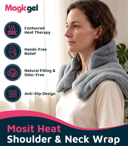 Magic Gel Neck Shoulder Heating Pad Microwavable for Pain Relief and Relaxation, Weighted Heated Neck Wrap Warmer with Moist Heat, Reusable Hot Compress, Soft Plush Microwave Heating Pad