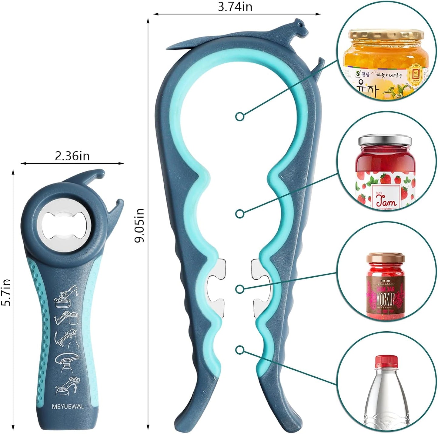 Jar Opener Bottle Opener for Weak Hands, 5 in 1 Multi Function Can Opener Bottle Opener Kit with Silicone Handle Easy to Use for Children, Elderly and Arthritis Sufferers (New red)