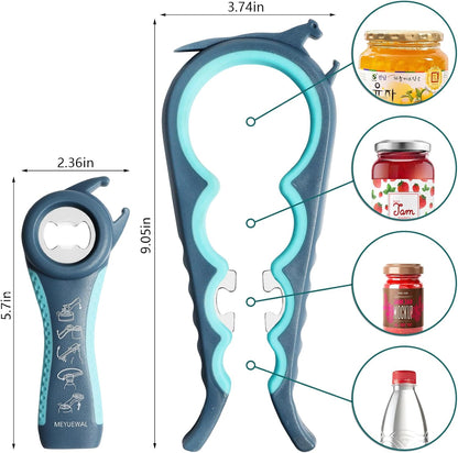 Jar Opener Bottle Opener for Weak Hands, 5 in 1 Multi Function Can Opener Bottle Opener Kit with Silicone Handle Easy to Use for Children, Elderly and Arthritis Sufferers (New red)