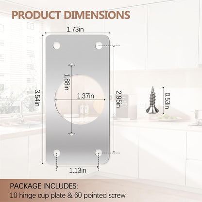 Cabinet Hinge Repair Board Replacement Kit,Cabinet Hinge Repair Kit | Cabinet Door Hinge Repair Plates with Screws 10-Pcs