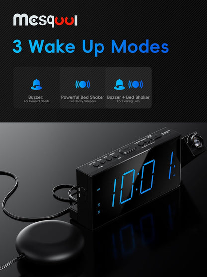 Mesqool Projection Alarm Clock with Bed Shaker, Dual Alarms
