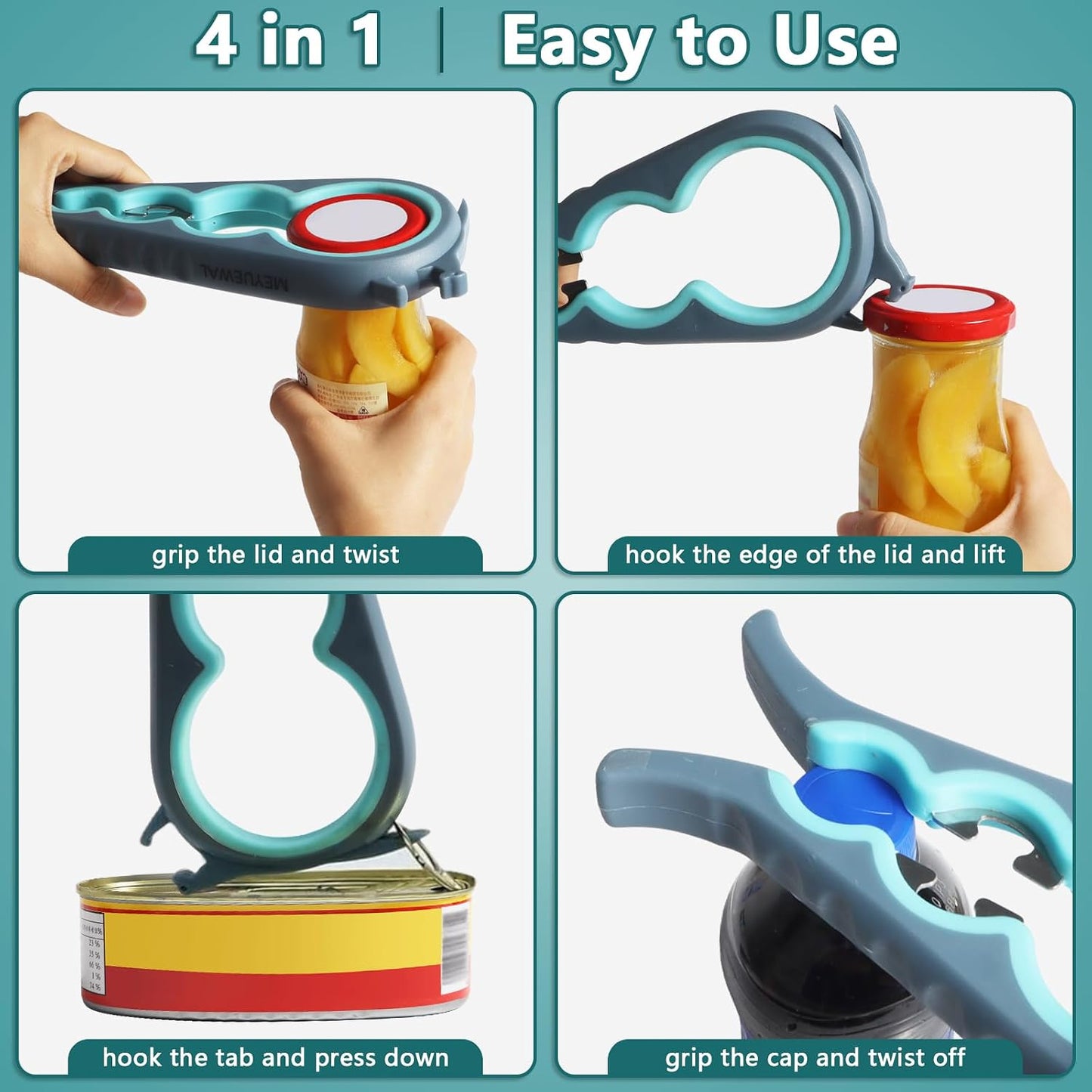 Jar Opener Bottle Opener for Weak Hands, 5 in 1 Multi Function Can Opener Bottle Opener Kit with Silicone Handle Easy to Use for Children, Elderly and Arthritis Sufferers (New red)