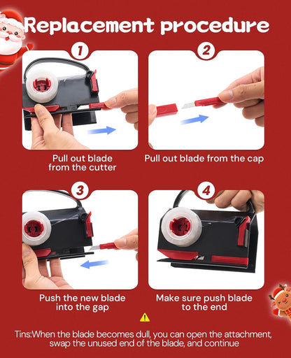 2 Pack Wrapping Paper Cutter & Tape Dispenser Dual Use, Gift Wrap Cutter Tool for Rolls Paper with 4 Tapes & 2 Replace Blades Kit for Christmas Birthday, Easy Cut for Present Wrapping