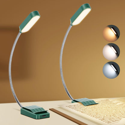 2 Pack Rechargeable Book Lights for Reading in Bed, Eye-Caring Clip-On Reading Lights with 3 Color Temperatures & 3 Brightness Levels, Lightweight Book Light for Night Reading, Kids, Study