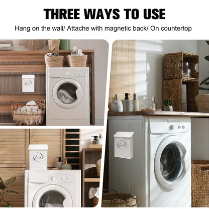 Magnetic Lint Bin for Laundry Room, Metal Lint Trash Can with Lid for Dryer, Wall Mounted Lint Holder Box with Lint Brush, Modern Farmhouse Laundry Room Decor, Cream