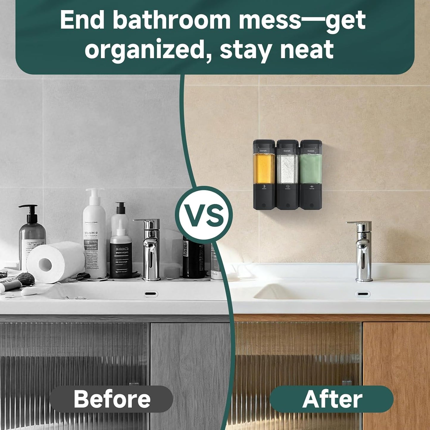 Shampoo and Conditioner Dispenser 3 Chamber No Drill Shampoo Dispenser for Shower Wall Mounted Shower Soap Dispenser 3 * 500ml Refillable Shower Dispenser for Bathroom Hotel(Black 3 Chamber)