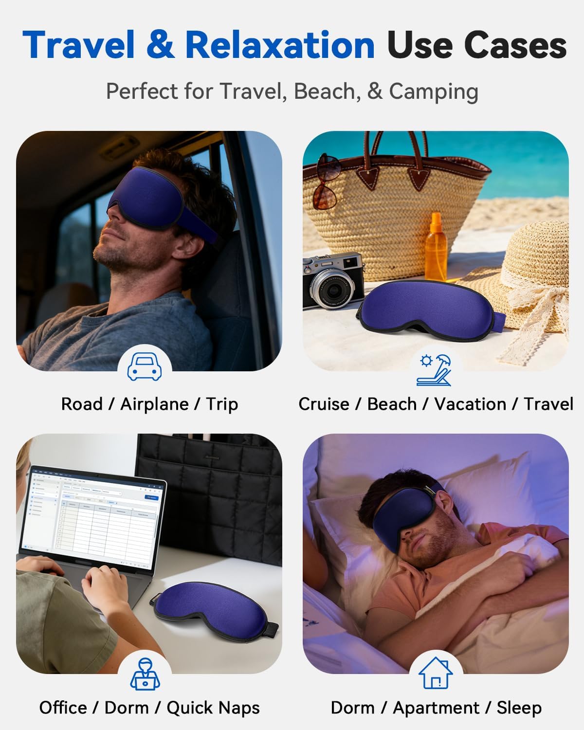 FACEMOON 3D Blackout Weighted Eye Mask for Sleep, Airplane Travel Essential | Long flights, road trips, gentle weighted comfort, deep cups, lash-friendly, adjustable strap, daytime naps for men & women