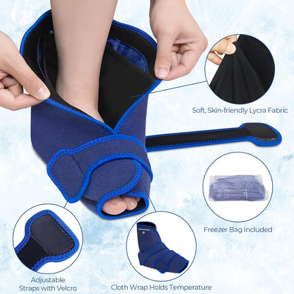 KingPavonini Ankle Foot Ice Pack Wrap, XL, Blue, 1 Wrap + 4 Gel Packs