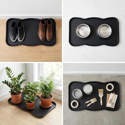 Boot Tray for Entryway Indoor, Hard Plastic, 28 x 14.5 in | Stays Flat, No Curling, Rigid Raised Edge,, No Odor, Easy Clean