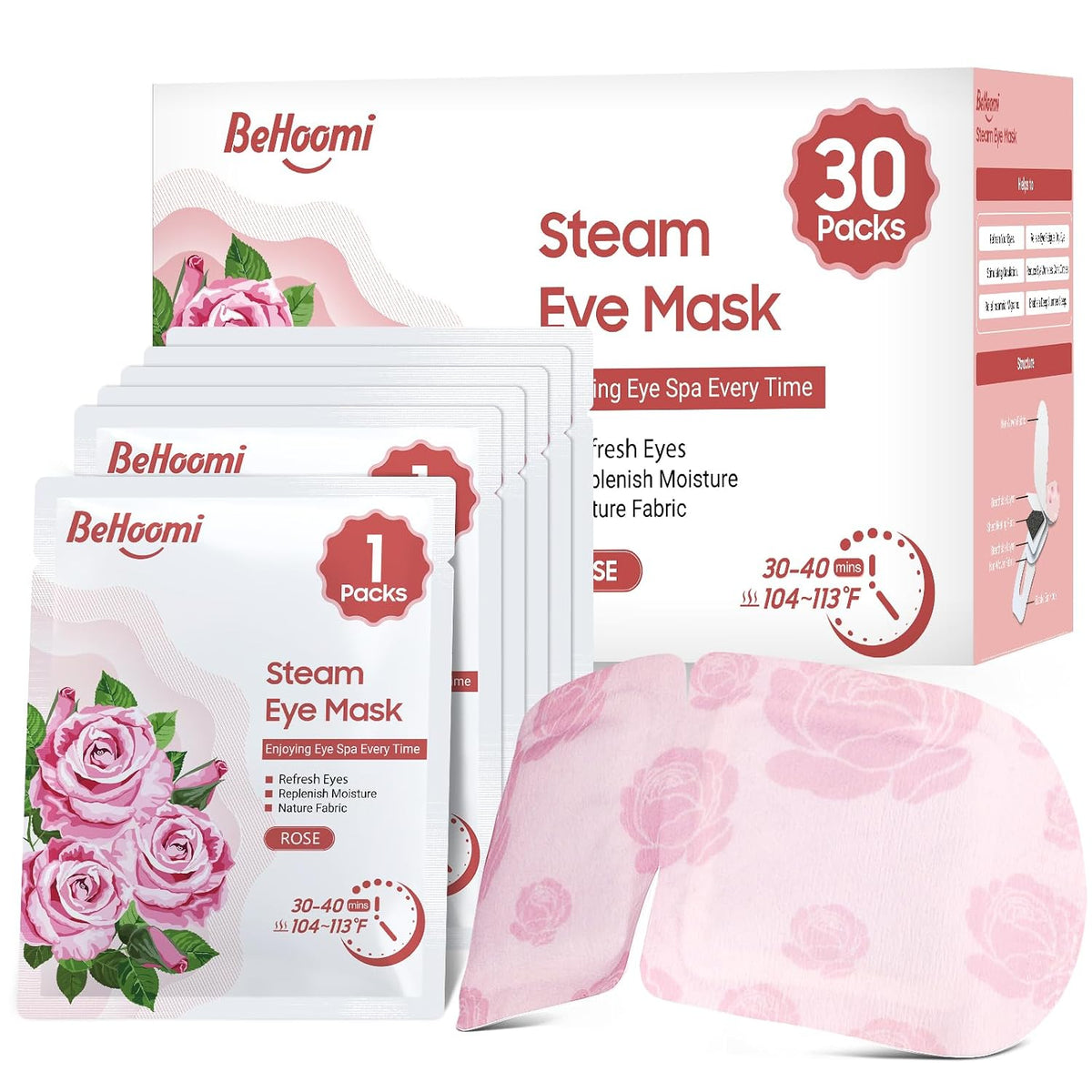 BeHoomi 30Packs Steam Eye Mask, Heated Eye Mask for Dry Eyes, Chamomile