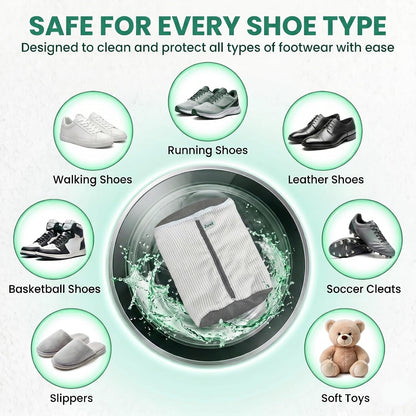 Shoe Washing Machine Bag with Zippered Pocket | Durable Mesh Sneaker Laundry Bag with 2 Laundry Balls & Shoe Washing Brush, Heavy Duty Zipper, No Color Transfer (White)