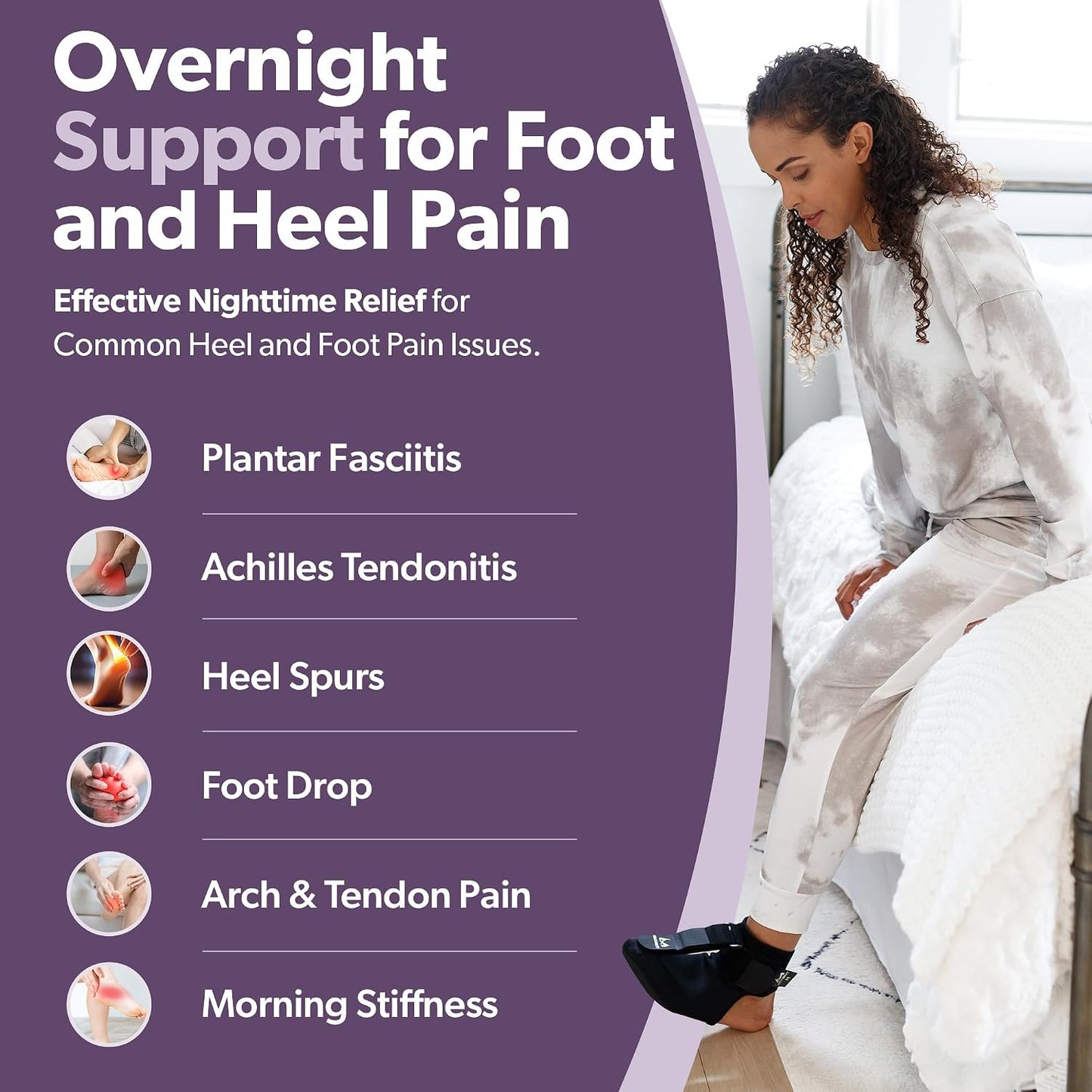 BraceAbility Plantar Fasciitis Night Splint Sock - Plantar Fascia Boot for Sleeping, Achilles Tendonitis Relief, Foot Drop, Heel Pain - Planter Facetious Brace for Women and Men - Gray (L)