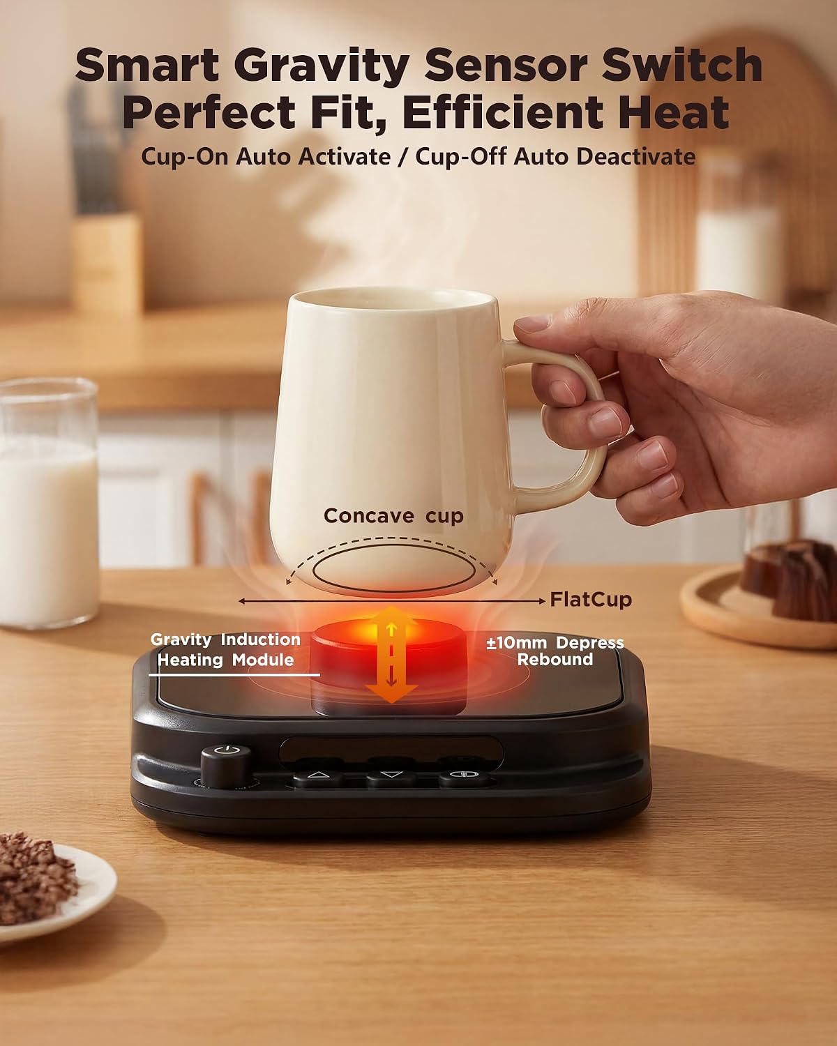 Coffee Mug Warmer for Desk with 7 Temperature Settings, 1–12 Hour Timer, Gravity Sensor and Auto Shutoff, Cup and Candle Warmer for Coffee, Tea and Milk, Black