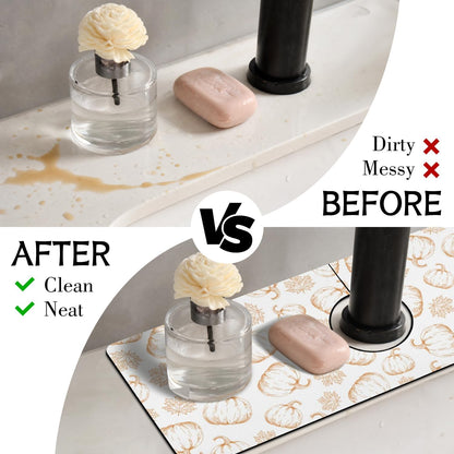 Light Brown White Checkered Kitchen Sink Splash Guard Faucet Mat,Faucet Non-Slip Absorbent Mat,Farmhouse Sink Splash Guard Behind Faucet for Kitchen Bathroom, 15"x5.5"