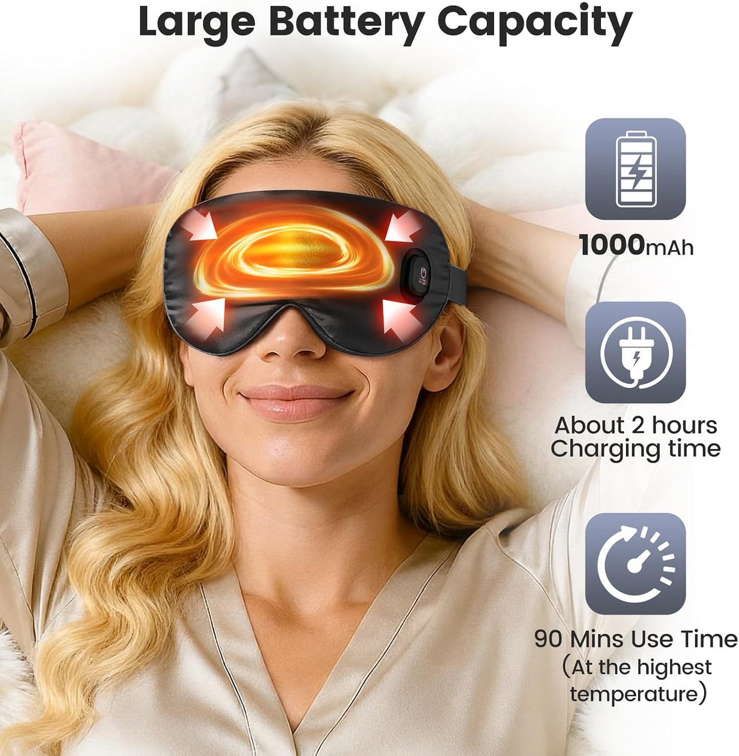 Cordless Heated Eye Mask for Dry Eyes, Blocking Light Warm Compress Rechargeable, 1000mAh Electric Eye Heating Pad for Sleeping, Washable Heat Sleep Mask with 3 Temperature Settings, Grey | Blocking Light Warm Compress Rechargeable, 1000mAh Electric Eye