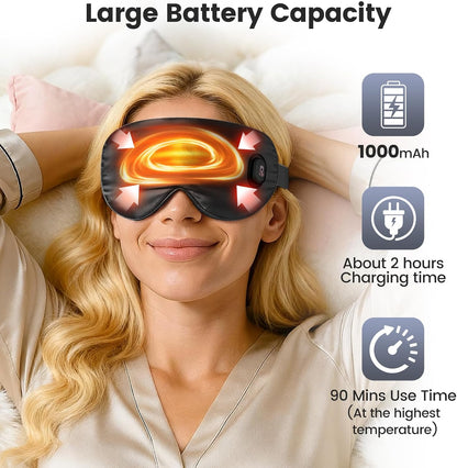 Cordless Heated Eye Mask for Dry Eyes, Blocking Light Warm Compress Rechargeable, 1000mAh Electric Eye Heating Pad for Sleeping, Washable Heat Sleep Mask with 3 Temperature Settings, Grey | Blocking Light Warm Compress Rechargeable, 1000mAh Electric Eye