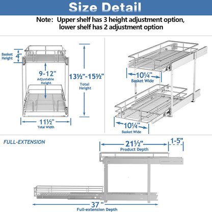 ROOMTEC Pull Out Cabinet Organizer, Pull Out Shelves 5½" W x 21½" D, Heavy Duty Cabinet Drawers Slide Out Kitchen Organizers Storage Shelf