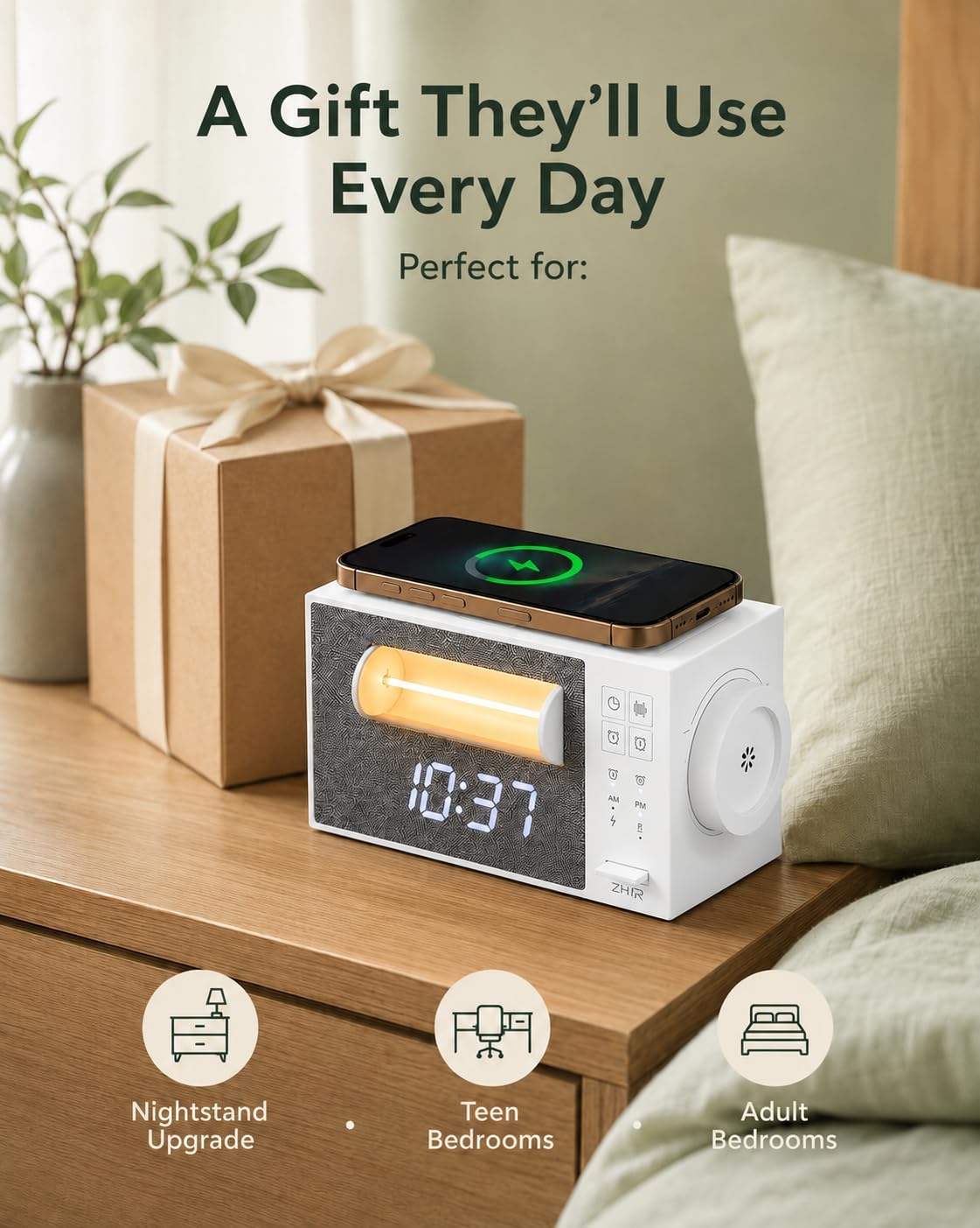 Sunrise Alarm Clock with Sound Machine, Wake Up Light & Wireless Charger