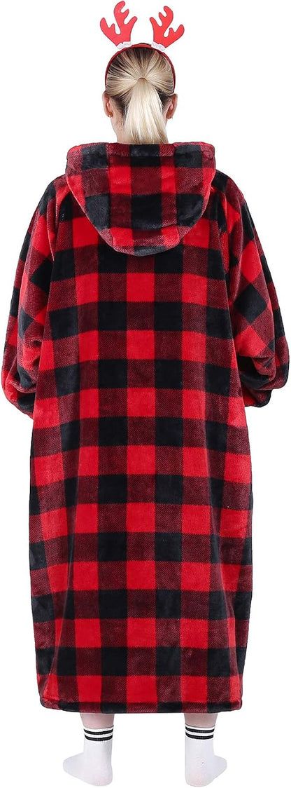 Wearable Blanket Sweatshirt Gifts for Women and Men, Warm and Cozy Giant Blanket Hoodie, Thick Flannel Blanket with Sleeves and Giant Pocket - Dark Gray