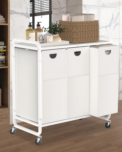 Laundry Sorter 3 Section,Laundry Basket with Wheels,3×15.8 Gal (60L) | Laundry Room Organization with Wooden Desktop Shelf,Pull-Out and Removable 900D Oxford Fabric Laundry Bags for Laundry Room