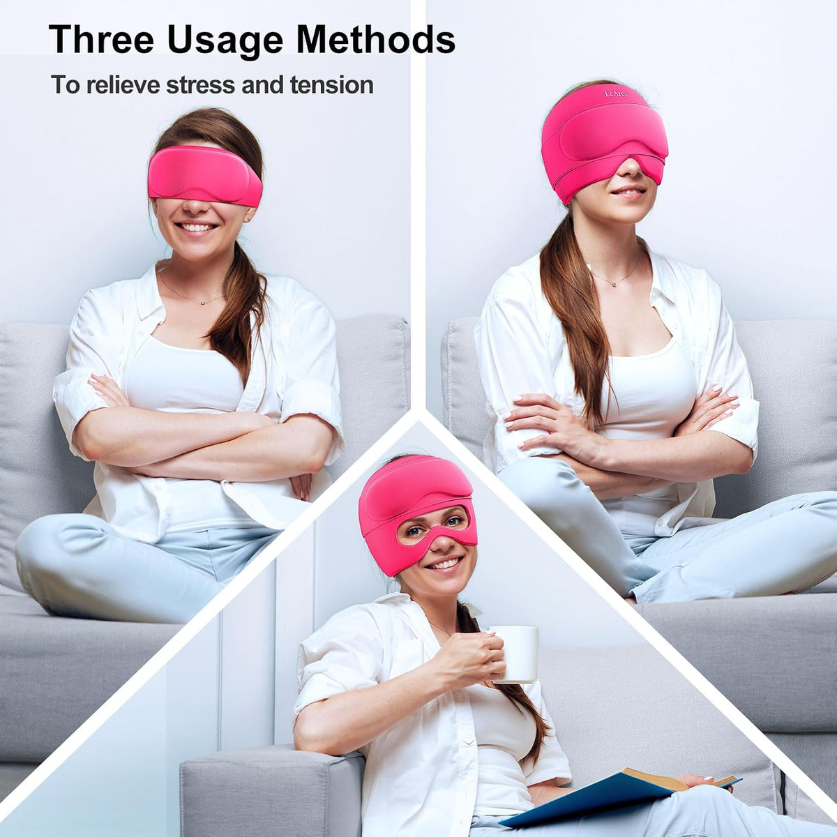 2 in 1 Migraine Relief Cap with Gel Eye Mask, Headache Relief Cap Ice Head Wrap Hot and Cold Therapy Hat Gift for Women for Headache Puffy Eyes Sinus and Tension Stress Relief (Light Purple)
