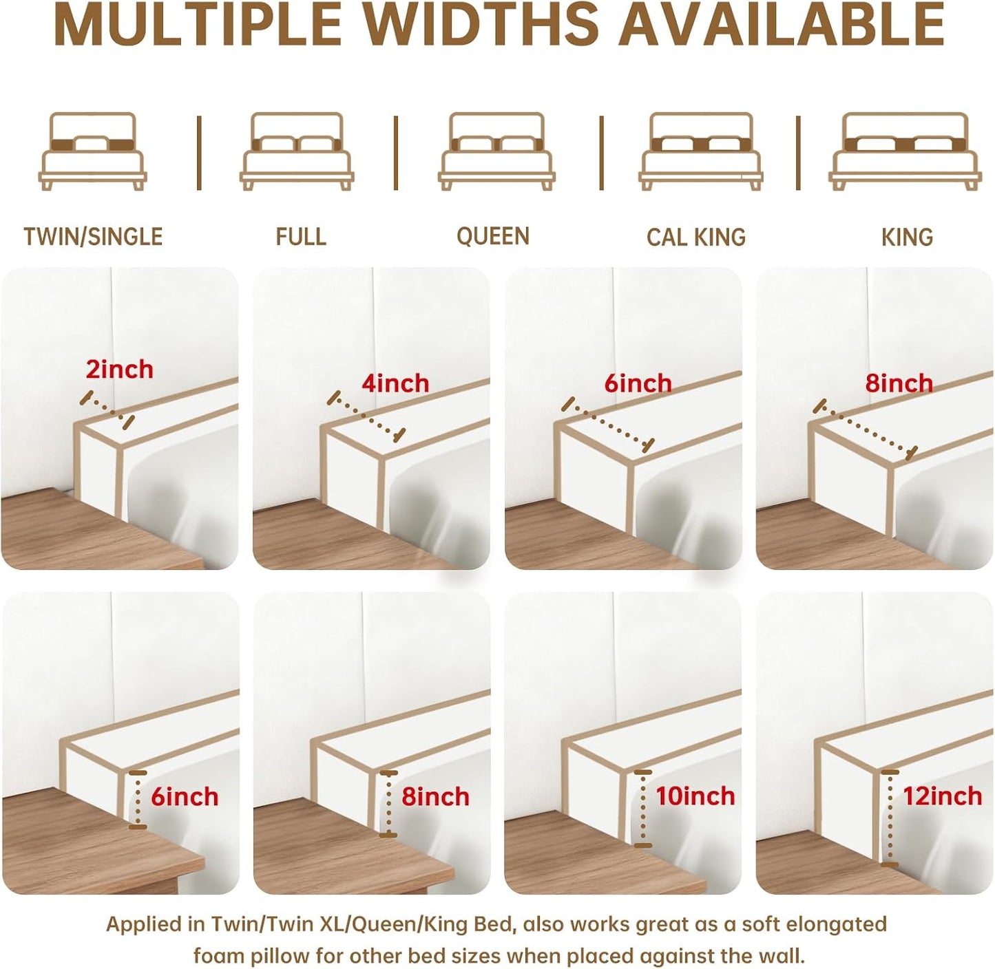 Headboard Bed Gap Filler, High Density Foam Mattress Extender Pillow, Removable, Gray, 39"x2"x6"