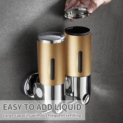 3 in 1 Chamber Wall Mounted Shampoo and Conditioner Dispenser (Silver) | No Drill Shower Soap Dispenser for Bathroom & Hotel Leak-Proof Pumps, Easy Installation and Large Capacity
