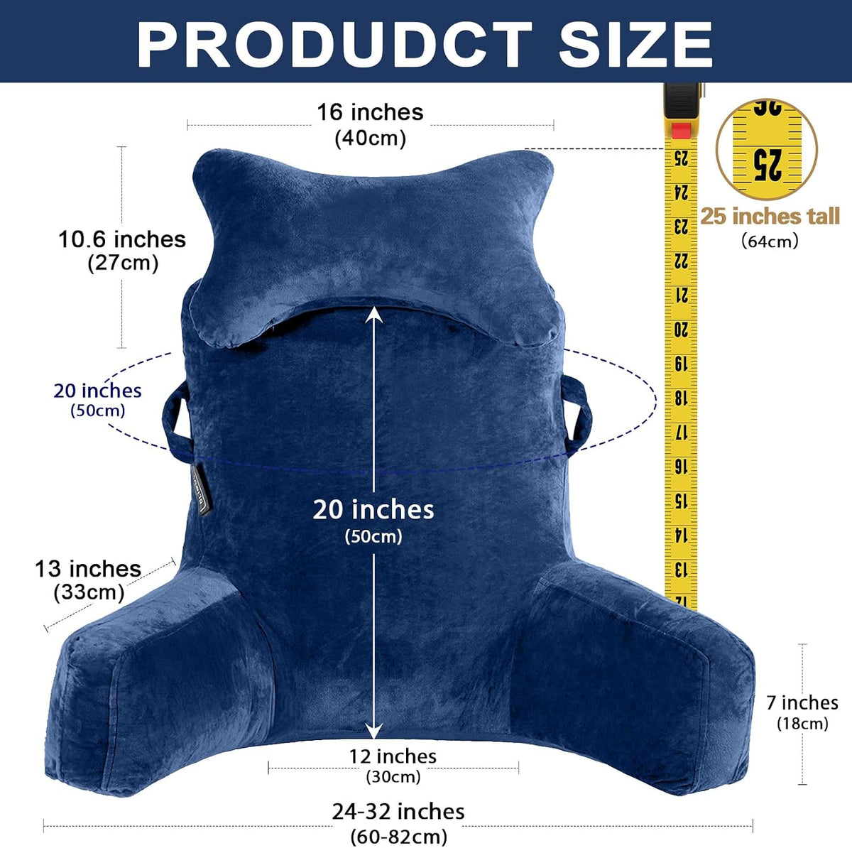 SLIGUY Reading Pillow-Bed Rest Pillow with Detachable Neck Roll & Support Arm for Sitting in Bed Couch or Floor-Backrest Reading Pillow Adult Back Pillow for Reading/Watching TV/Gaming,Dark Grey