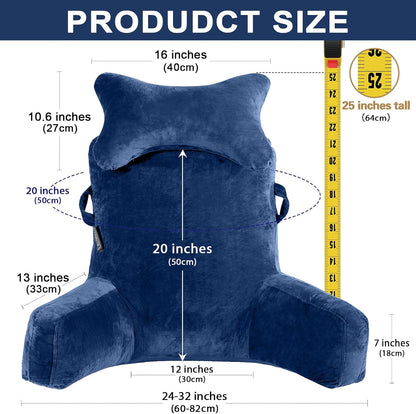 SLIGUY Reading Pillow-Bed Rest Pillow with Detachable Neck Roll & Support Arm for Sitting in Bed Couch or Floor-Backrest Reading Pillow Adult Back Pillow for Reading/Watching TV/Gaming,Dark Grey