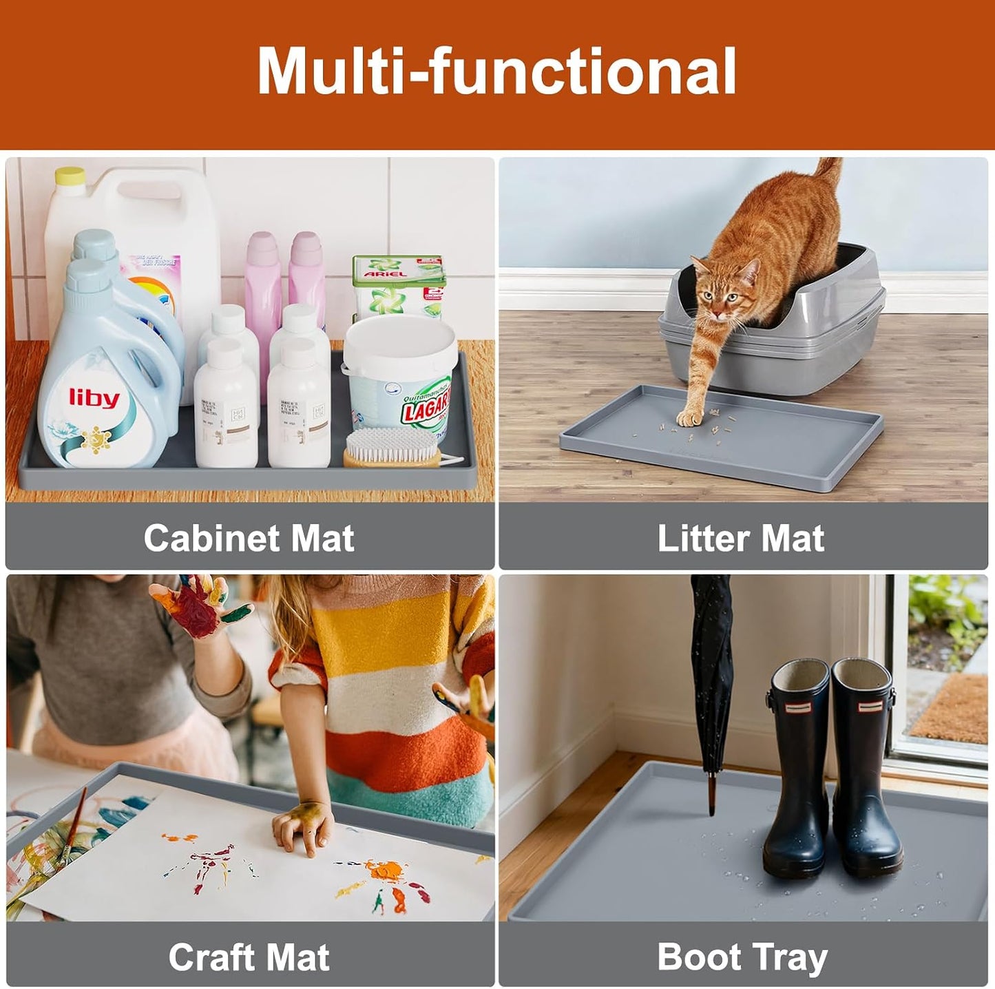 34" x 22" Extra Thick Silicone Mat Waterproof with Raised Edge, | Under Sink Mat for Kitchen & Bathroom, Kitchen Cabinet Liner, Multi-Purpose for Storage & Protection