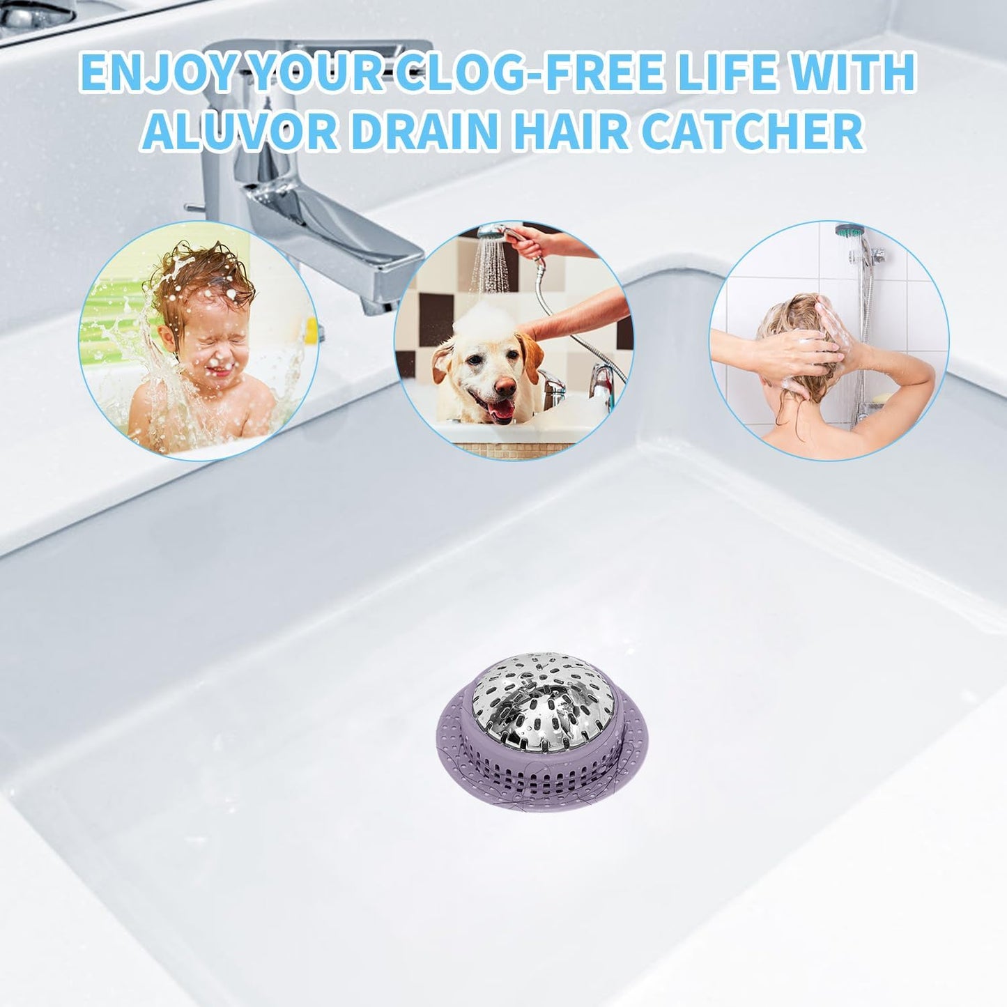 Aluvor Bathtub Drain Hair Catcher Shower Drain Cover Sink Drain Protector | Bathroom Sink & Bathtub Drain Strainer for Pop-Up & Regular Drains, grey