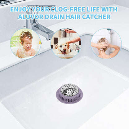 Aluvor Bathtub Drain Hair Catcher Shower Drain Cover Sink Drain Protector | Bathroom Sink & Bathtub Drain Strainer for Pop-Up & Regular Drains, grey