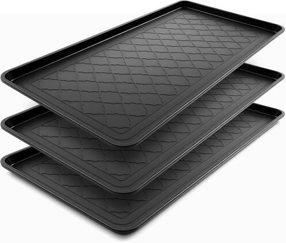 3 Pack Extra Large Boot Tray 40"x20" Long Shoe Mats Boot Storage with Raised Edge Waterproof Plastic Wet Shoe Tray for Entryway Floor Indoor Outdoor Mudroom Multi Use(Black)