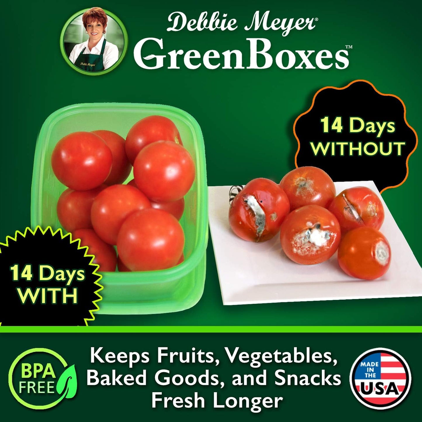 UltraLite GreenBox, Reusable Food Storage Containers with Lids | 32 Piece Set, BPA-Free Airtight Storage, FoodFresh Technology, Keeps Produce and Baked Goods Fresh Longer, Made in the USA